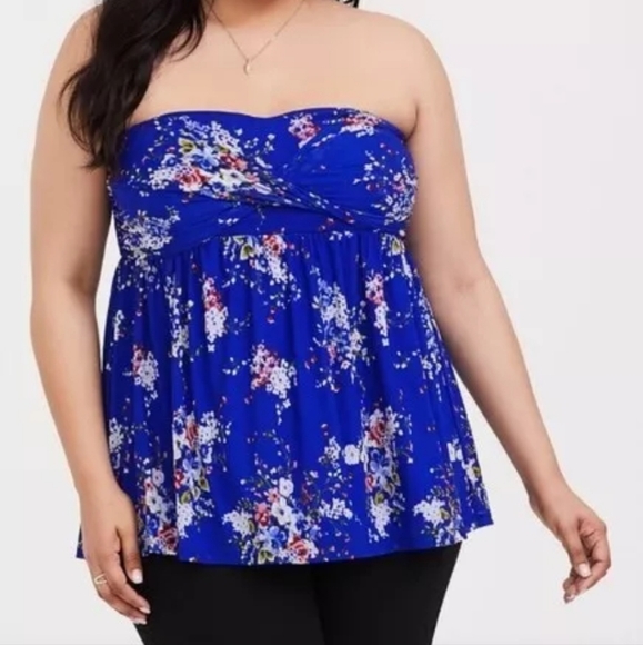 Torrid Blue Floral Twist Front Strapless Top 2 2X 18/20 - Picture 4 of 4